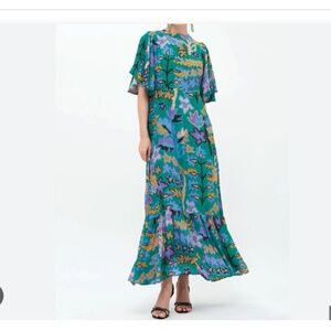 Oliphant Green Bukhara Flirty Mock Neck Maxi